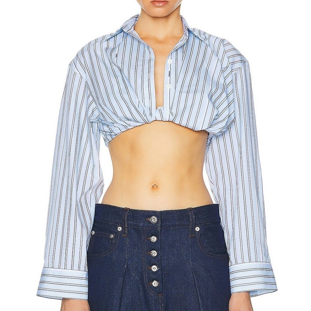 NEW NWOT JACQUEMUS La Chemise Bahia Courte in Print Blue Stripe FWRD crop top